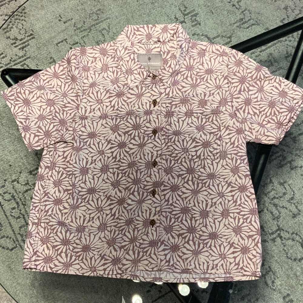 Royal Robbins Kids Floral Button Down Shirt in Purple and White